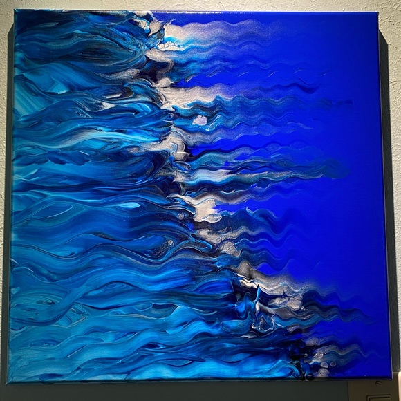 ❌SOLD❌painted 20x20 abstract Acrylic fluid art canvas painting blue metallic - Picture 2 of 10